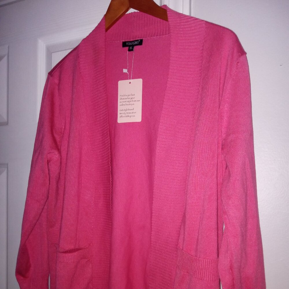 NWT Pink Voianlimo  Cardigan Sweater XL with front pockets